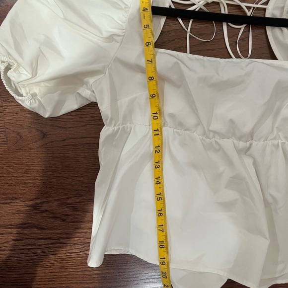 🧁H&M White Puff Sleeve Babydoll Tie Top Coquette Cottagecore Feminine Spring - Picture 10 of 10
